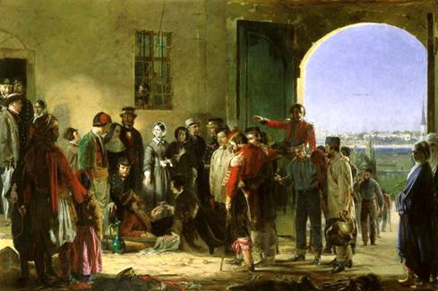 Florence Nightingale receiving the wounded at Scutari in October, 1857,  by Jerry Barrett (1824-1906) National Portrait Gallery, London, NPG 6202.